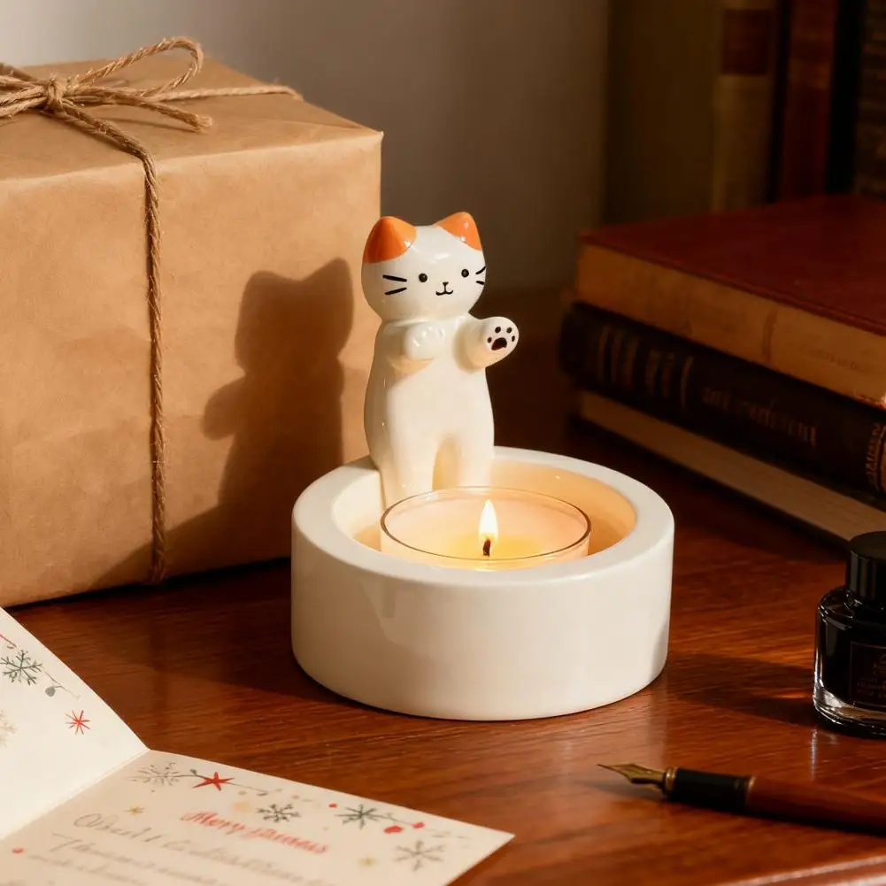 Hand-painted Dog Tea Light Holder Cozy Atmosphere Tea Light Holder Cartoon Dog Cat Candle Holder Hand-painted Resin Art for Home