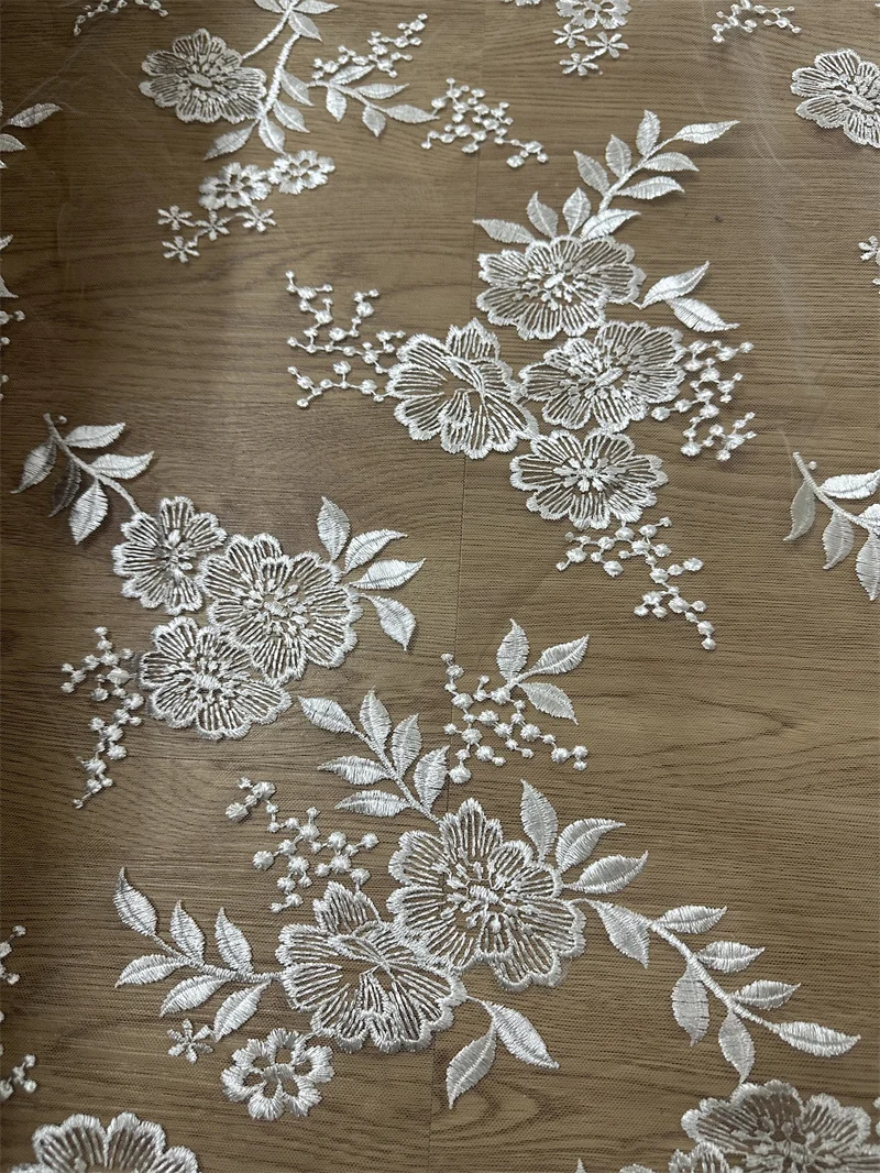 Unique Floral Wedding Gown Dress Mesh Embroidery Lace Fabric Sell by 1 Yard