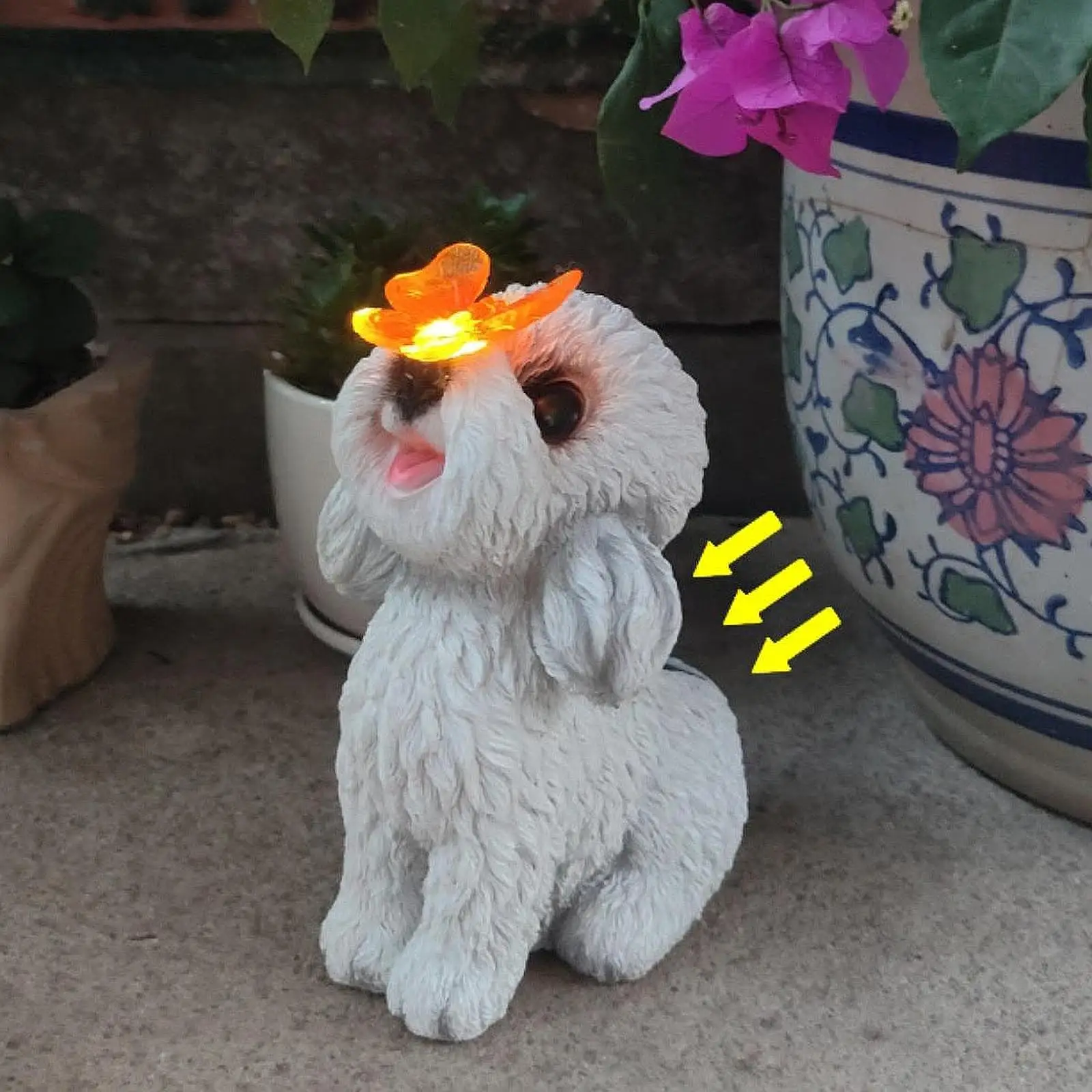 

Outdoor Garden Dog Statue Flower Bed Luminous White Puppy Sculpture Ornament