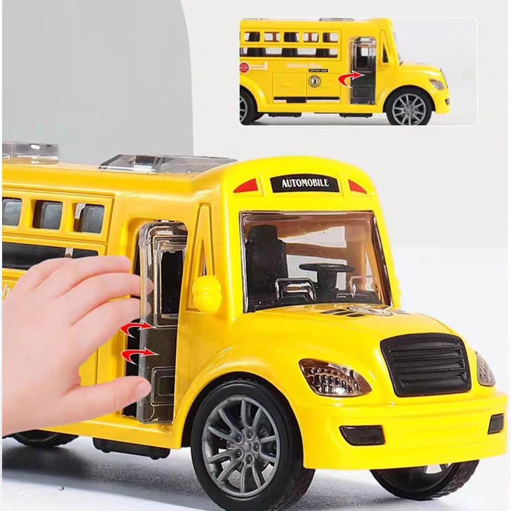 School Bus Toys Toy Car Inertia Vehicle Model Toys Pull Back Car Boys Toys with Opening Doors Educational Toys for Kids Gifts