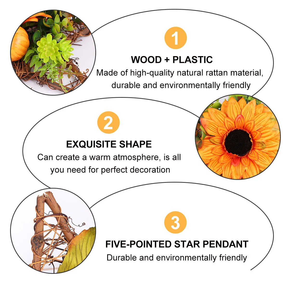

Wicker Star Ornament Rattan Pumpkin Sunflower Wall Decor Natural Style Premium Material Home Holiday Decoration