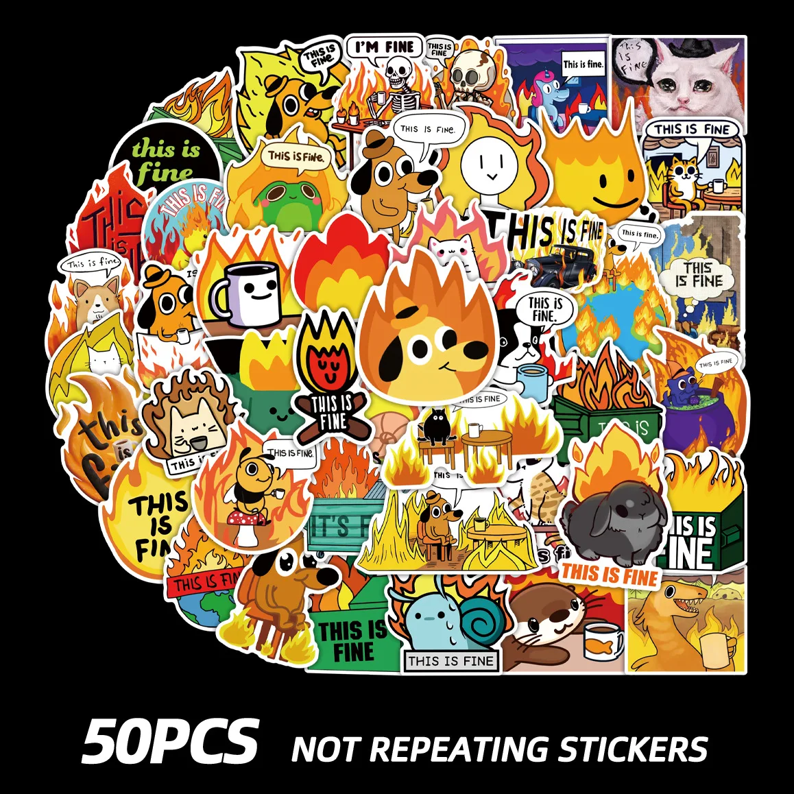 

50PCS This is fine Sticker MEME Expression Cartoon Decoration DIY Material Laptop LuggageiPad Waterproof Sticker Kids Toy