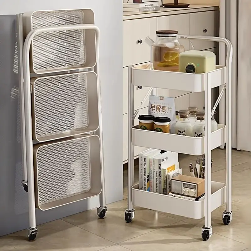 Realife Free Installation Folding Kitchen Storage Rack Floor Standing Multi-layer Vegetable Basket Small Cart That Can Be Moved