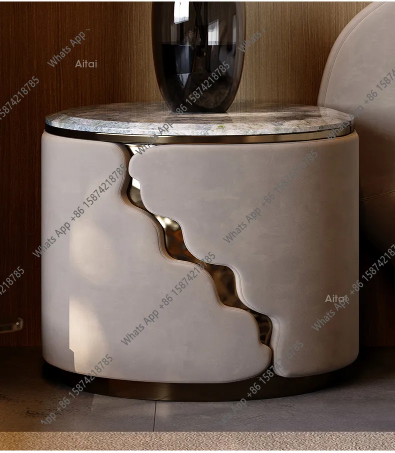 

Zx Italian Luxury Stone Bedside Table, Villa Luxury House With Living Room Series, Light Luxury Round Bedside Table
