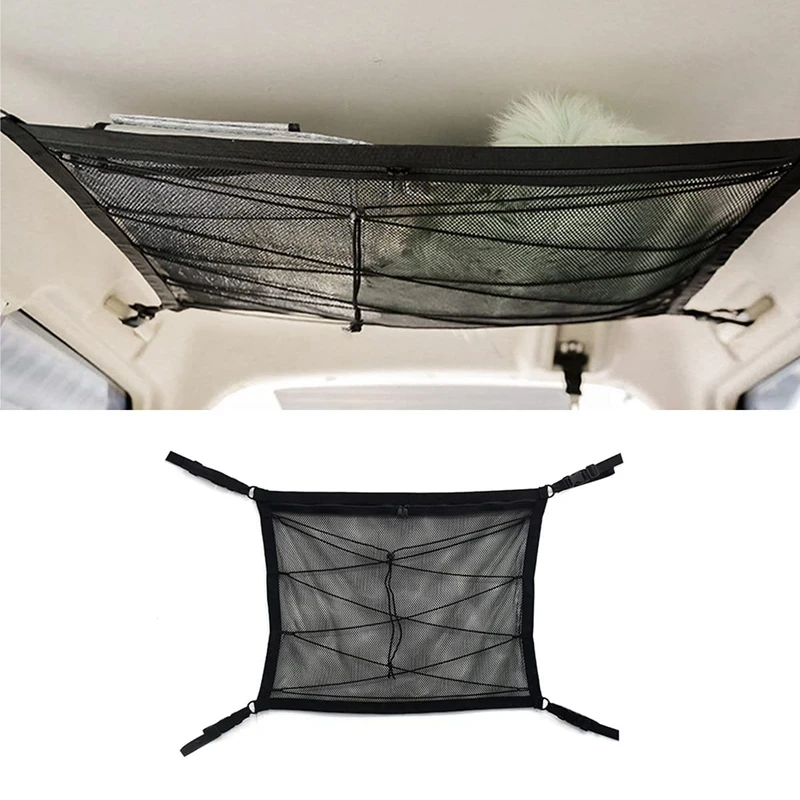 Car Ceiling Cargo Net Pocket Camping Storage Tent Large Capacity Double-Layer Mesh Interior Accessories