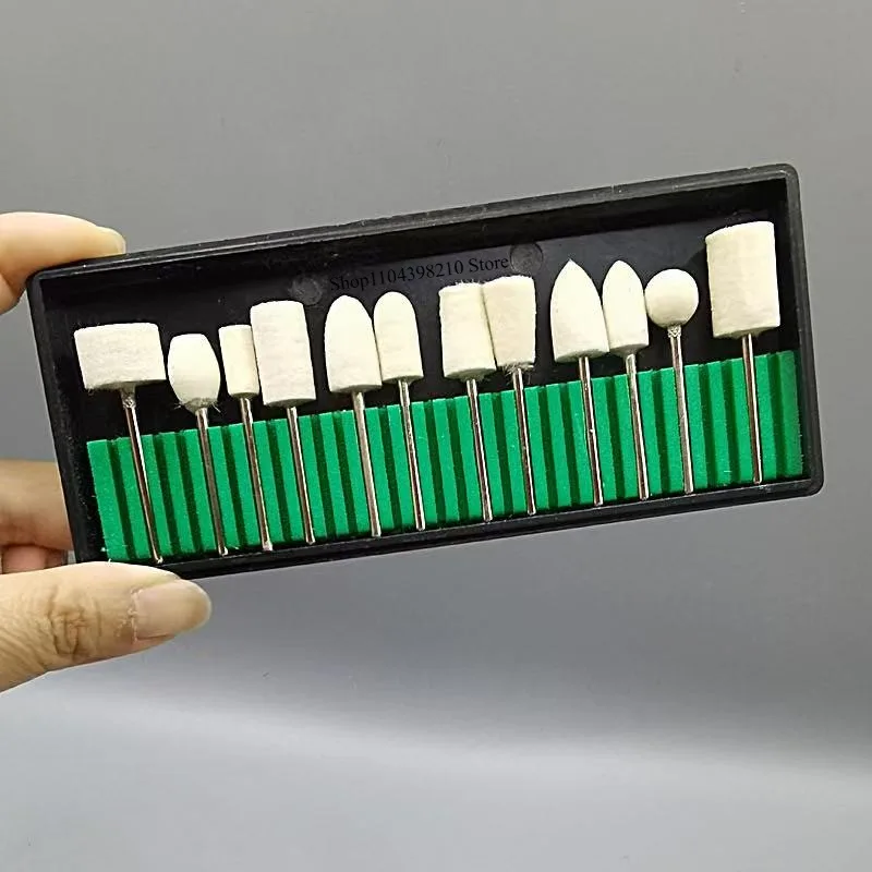 12-teiliges Polier- und Polierscheibe aus Wollfilz, Metall- und Kunststoffform, feines Polieren, 2,35 mm Schaft