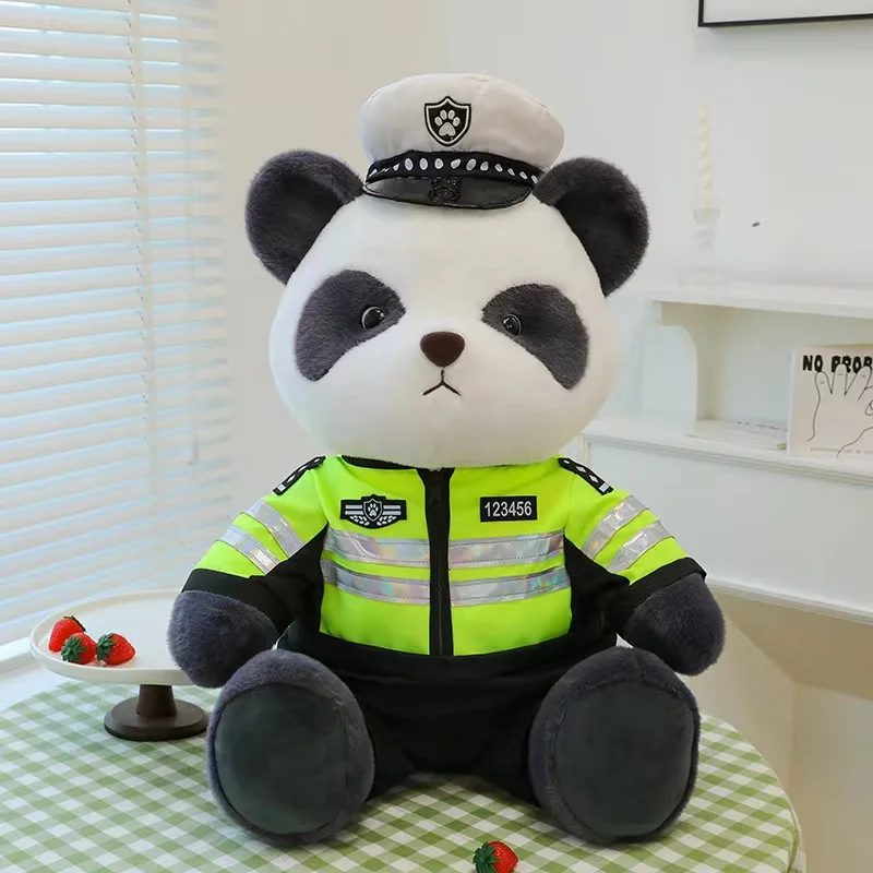 23-58cm Cute Creative Traffic Police Firefighting Panda Doll Cartton Stuffed Motorcycle Locomotive Bear Toy for Boys Gifts Decor