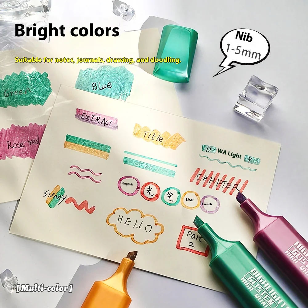 8 قطعة فسفورية معدنية ومعكرون اللون تمييز الفن علامات المائل رسم قلم مضيء للاجتماعات تدوين الملاحظات