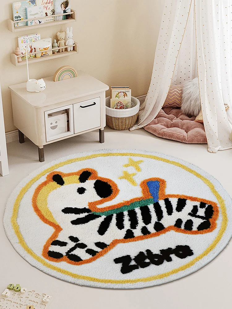 

Carton Child Carpet Super Soft Cute Children Room Decor Round Carpets Animal Pattern Kid Room Floor Mat Bedside Plush Thick Rug