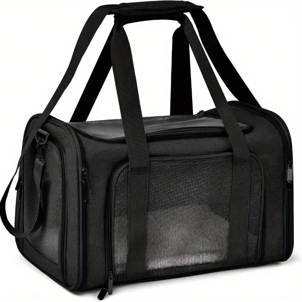 Foldable, Airline-Approved Pet Tray, Soft Polyester Dog And Cat Travel Bag, Zip Closure, Suitable For Small To Medium-Sized Pets, Weighing No More Than 15 Lbs, Random Zipper Color.