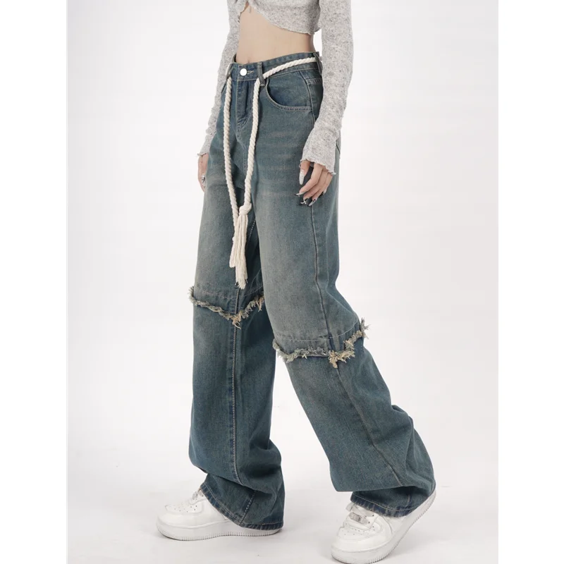 

High Waist Blue High Streetwear American Casual Wide Leg Pants Women Jeans America Streetwear Y2K Baggy Retro Straight Trouser