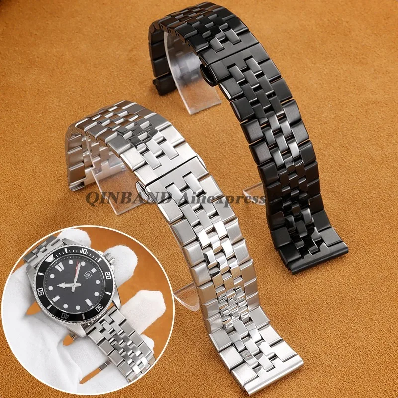 

Ремешок для часов из твердой нержавеющей стали 20 мм 22 мм для Rolex для Seiko для Tissot, пять бусин, пряжка-бабочка, браслеты, браслеты