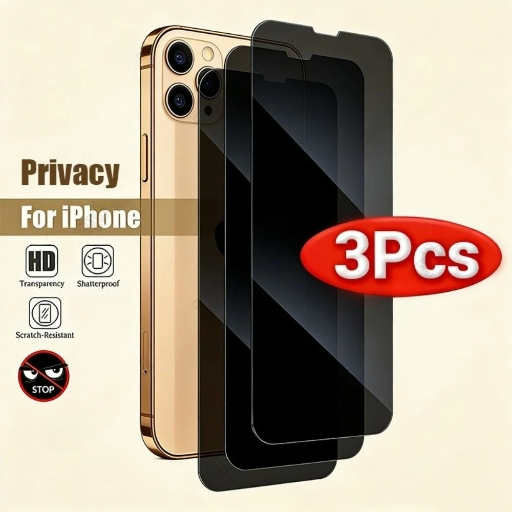 

Комплект из 3 защитных стекол 9H с полным покрытием экрана для iPhone 17, 16, 15, 14 Pro Max, 16, 15 Plus, Air, 13, 12, 11 Pro, Mini (защита от подглядывания)