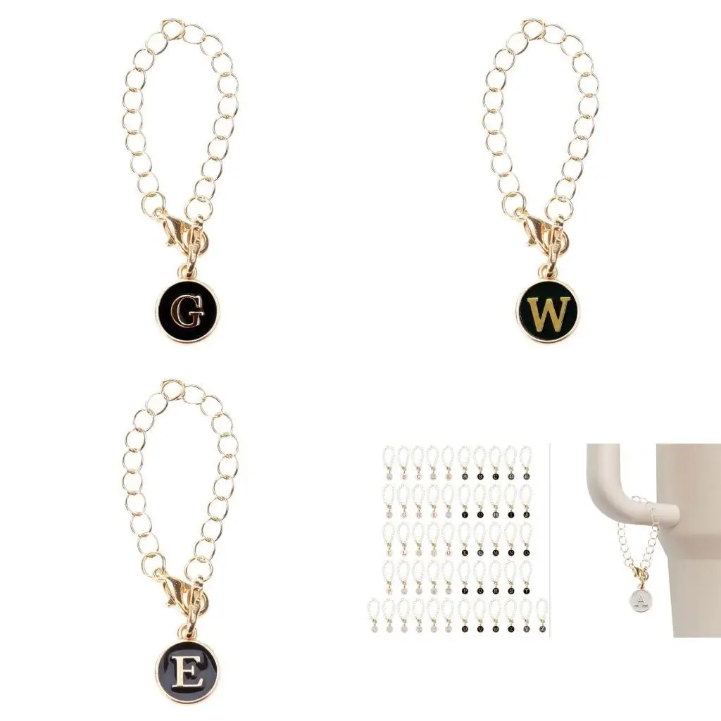 

652F Handle Chain Round Pendant Long Chain with Lobster Clasp for Keychain Backpack Cup English Letter Chain