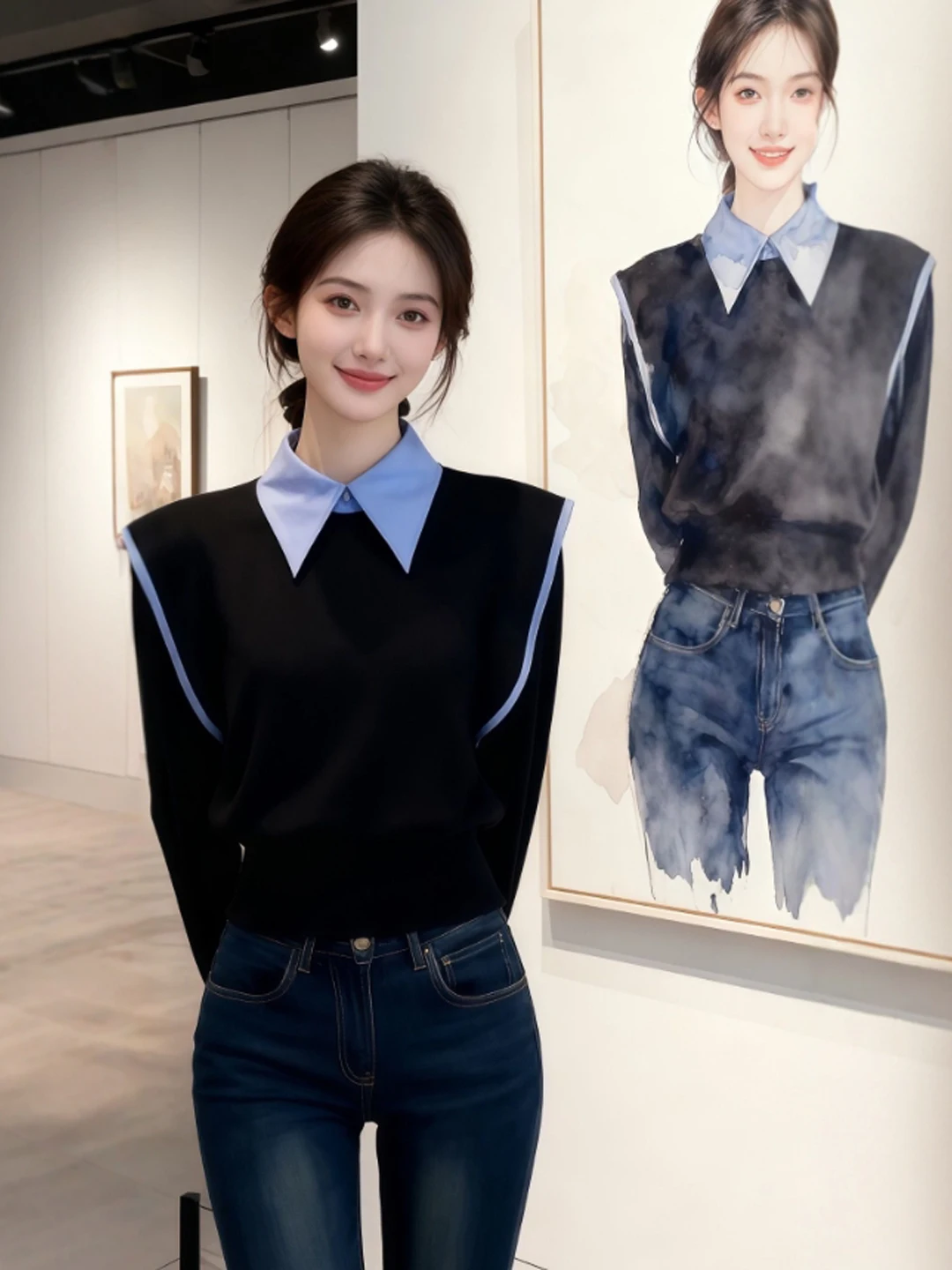 

Slimming Effect Korean Sle College Faion irt Waist Cinched Design Sensation Top Spring 2026 Women's Premium irt