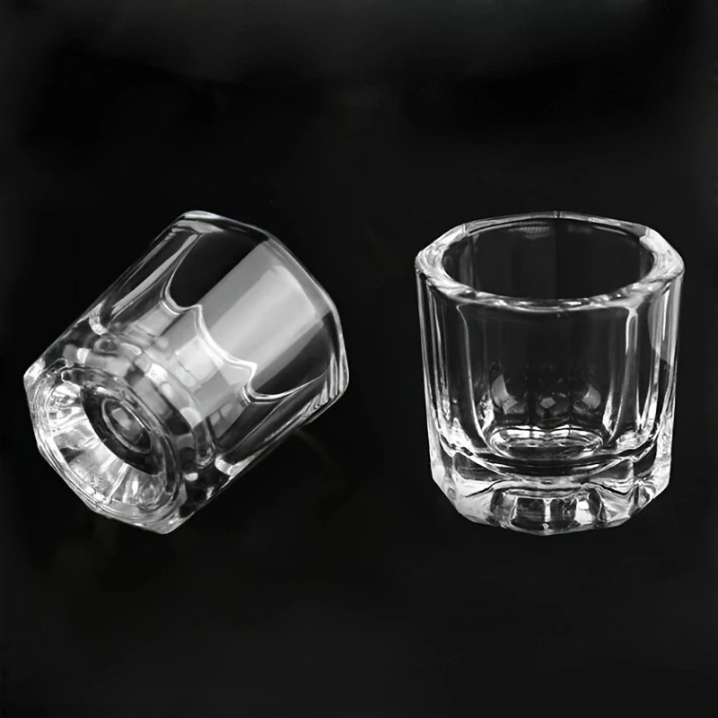 1Pc Crystal Glass Clear Acrylic Small Octagonal Powder Liquid Nail Cup Dappen Dish Lid Bowl Cup Holder Equipment Nail Tools