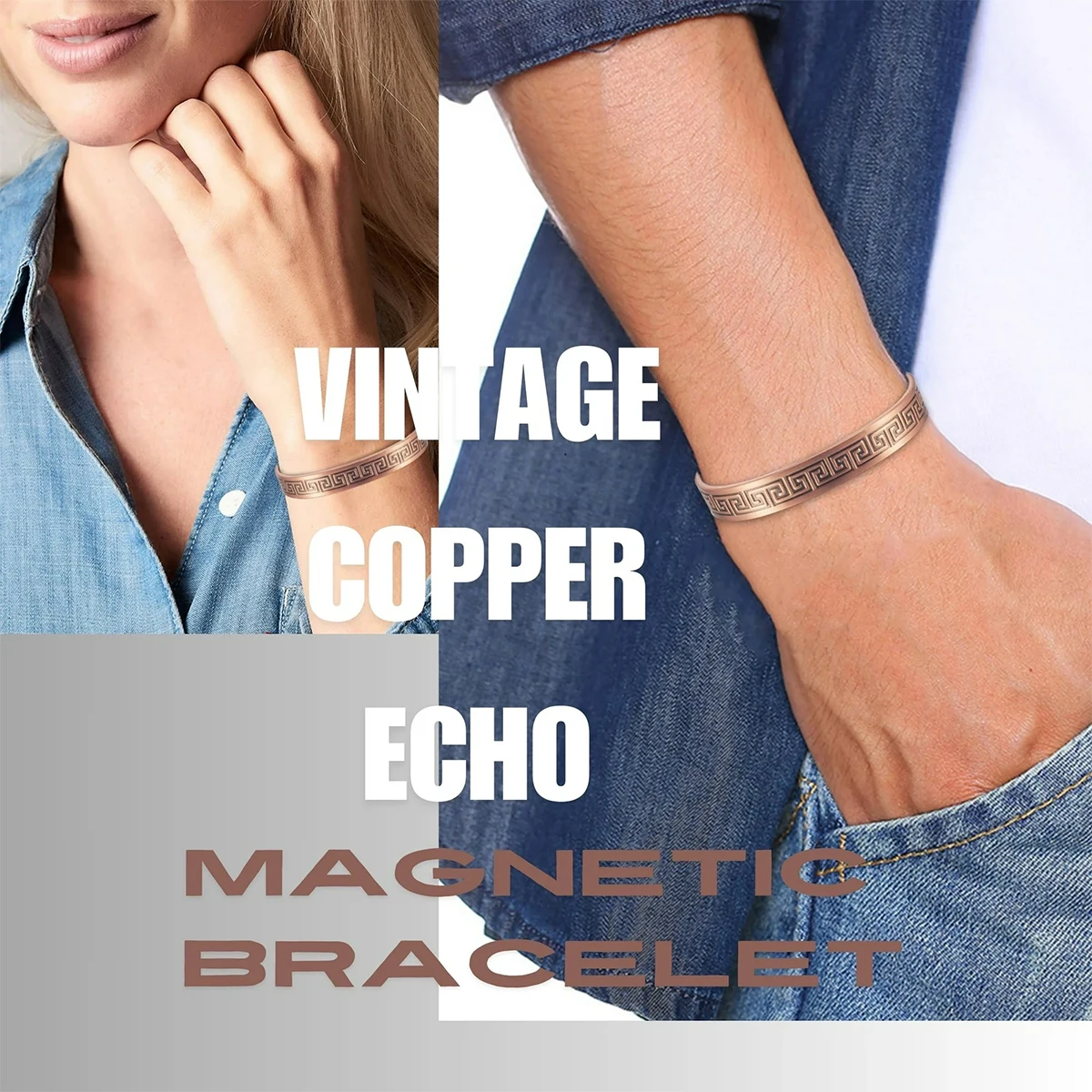 Wollet Copper Magnetic Bracelet for Women Men, 6.5'', Copper Bracelets with Magnet Fashion Jewelry Gifts, Set of 2