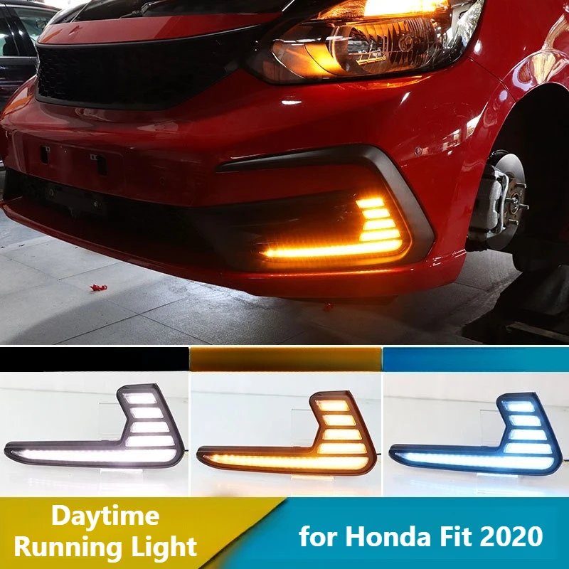 

for Honda Fit 2020 Car Led Daytime Running Lights DRL Dymanic Turn Signal Front Fog Lights Modified 12V Daylights Accessories