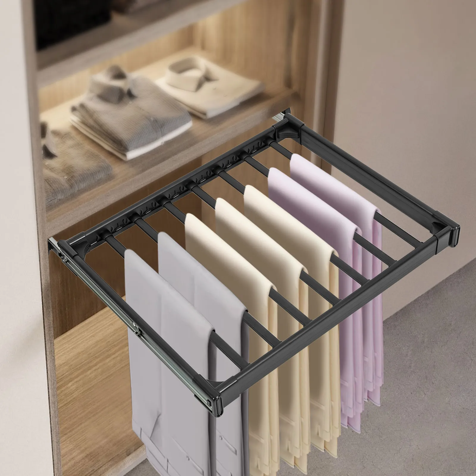 Pull Out Trousers Rack, Retractable Wardrobe Pants Rack, Closet Pants Rack, Home Built-in Pull-out Trouser Rack Trouser Storage