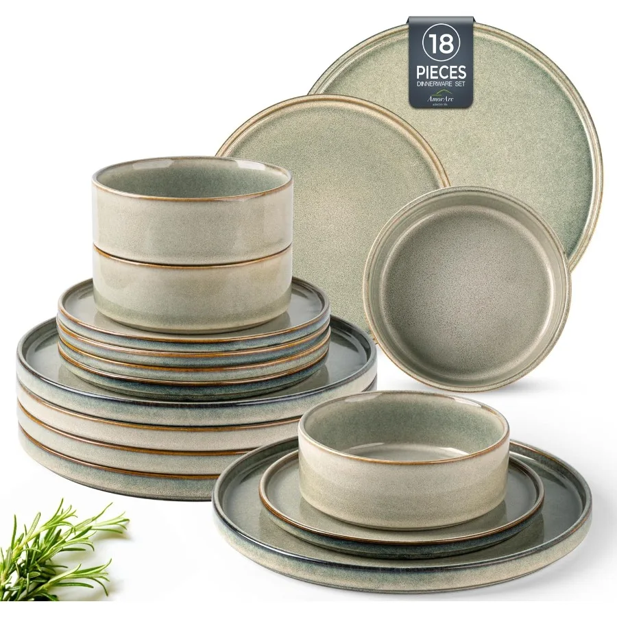 

Ceramic Dinnerware Sets Handmade Reactive Glaze Stoneware Plates and Bowls Sets Highly Chip and Crack Resistant Dishwasher and