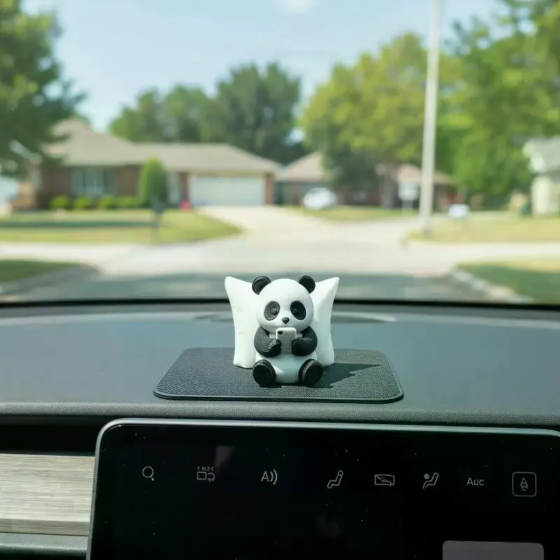 Panda Sculpture Ornament, Creative Animal Model Figurine for Desktop Office, Car Decor & Collectible Gifts