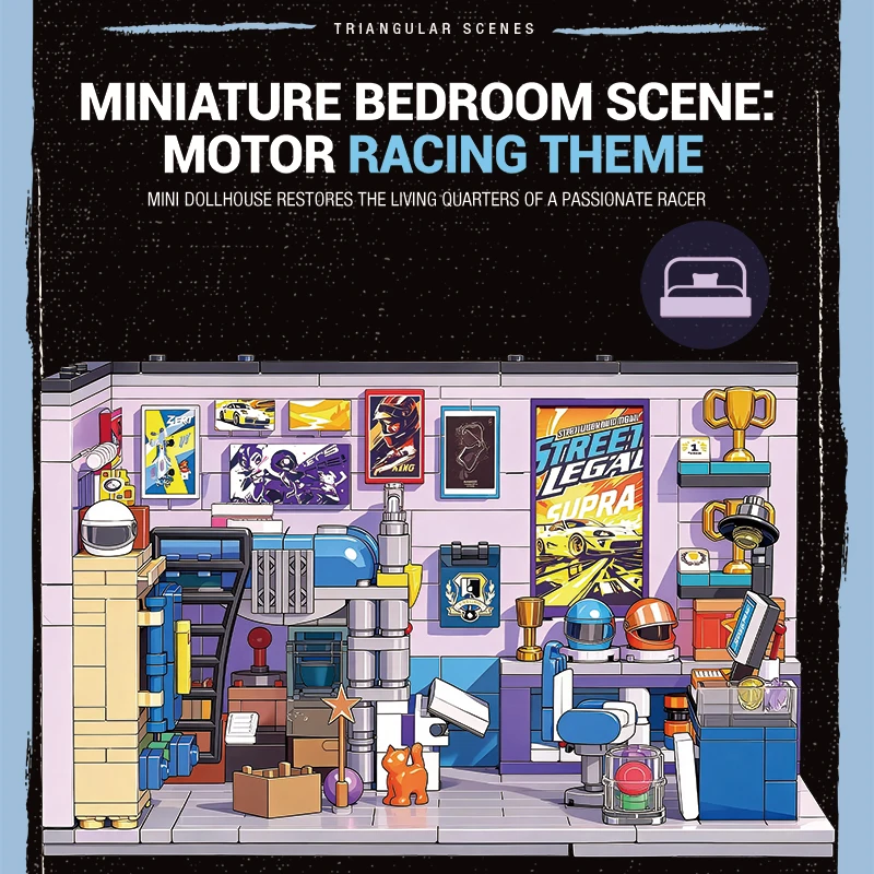 511PCS Racing Car Driver Bedroom Building Blocks Poster Trophy Helmet Mini Model Brick Desktop Ornament Educational DIY Toy Gift