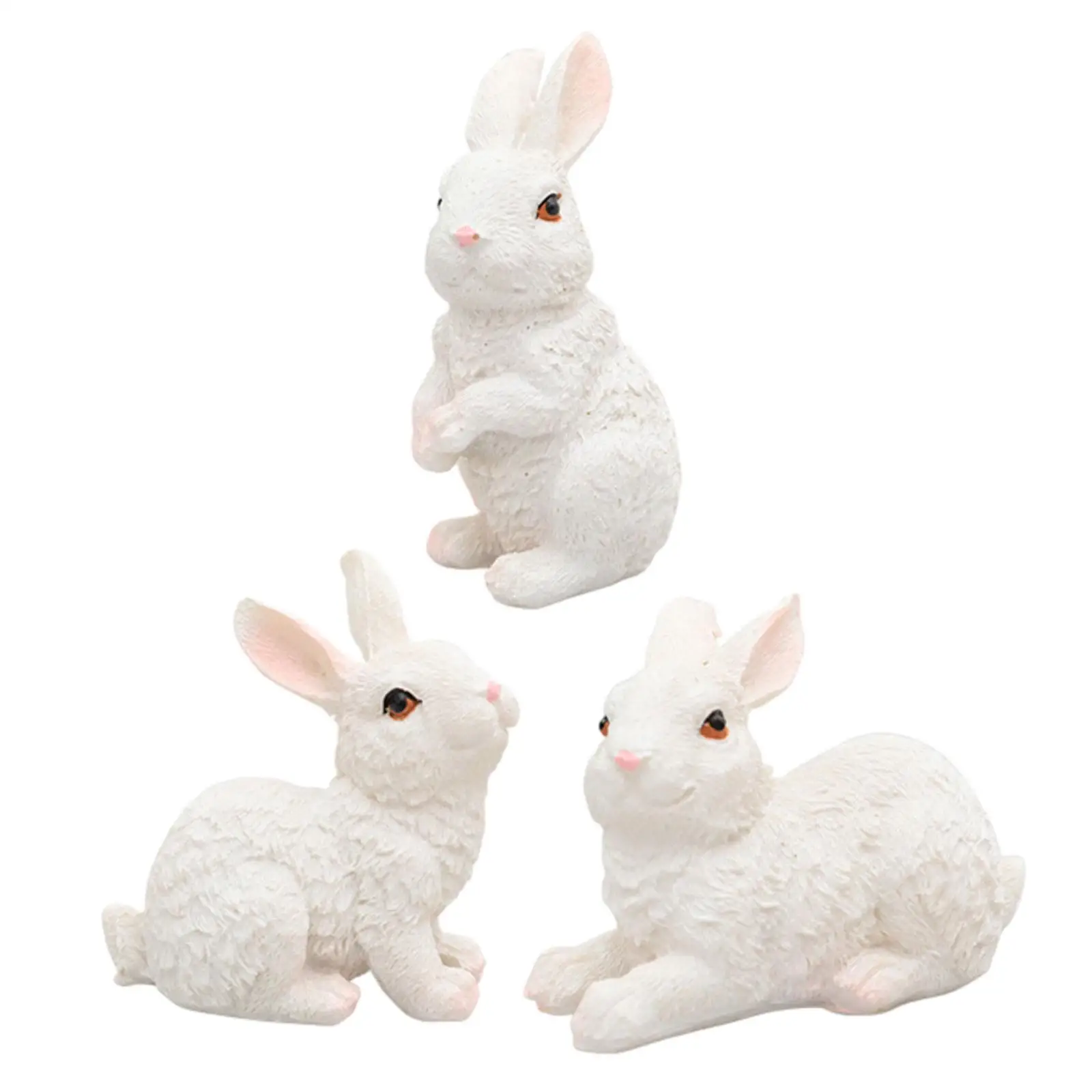 3Pcs Handmade Mini Easter Bunny Statue Garden Decoration Landscaping Prop DIY Terrarium Crafts for Patio Lawn Housewarming Gift