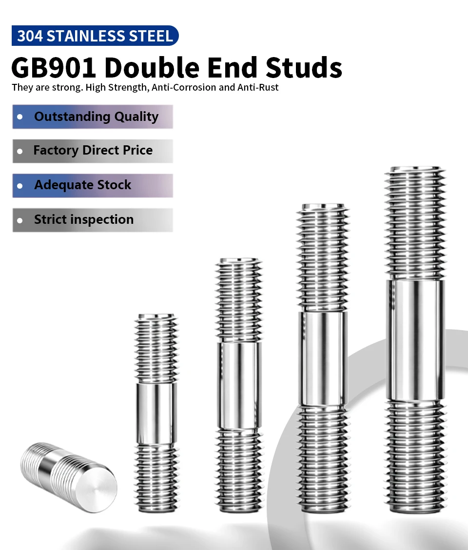 304 Edelstahl Doppelendbolzen, Doppelkopf-Gewindestange, Bolzen, Schraube M6 M8 M10 M12 M14 M16 GB901 – Detail 1
