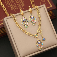 316L Stainless Steel Colored Oil Drip Palm Eyes Pendant Charm Chain Necklaces Bracelets Earrings Fashion High Jewelry Party Gift