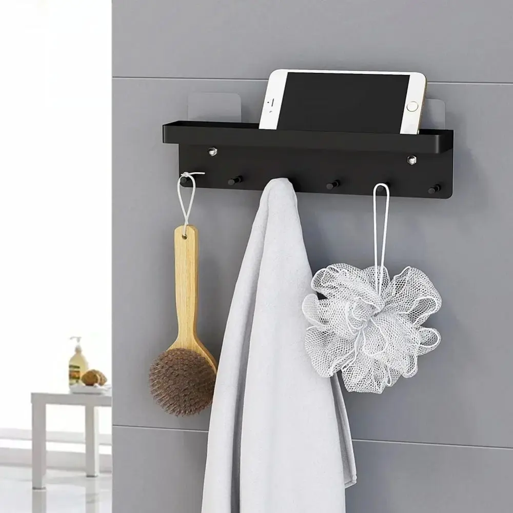 Key Holder Bathroom Shelves 6 Hooks Wall-mounted Clothes Storage Rack Saving Space Wall Decor Wall Mounted Shelf Dormitory