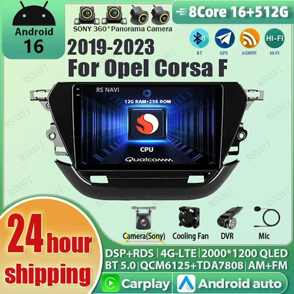 Android 16 Autoradio für Opel Corsa F 2019 2020 2021 2022 2023 Navigation GPS Multimedia Video 2K QLED Stereo WLAN+4G Carplay BT