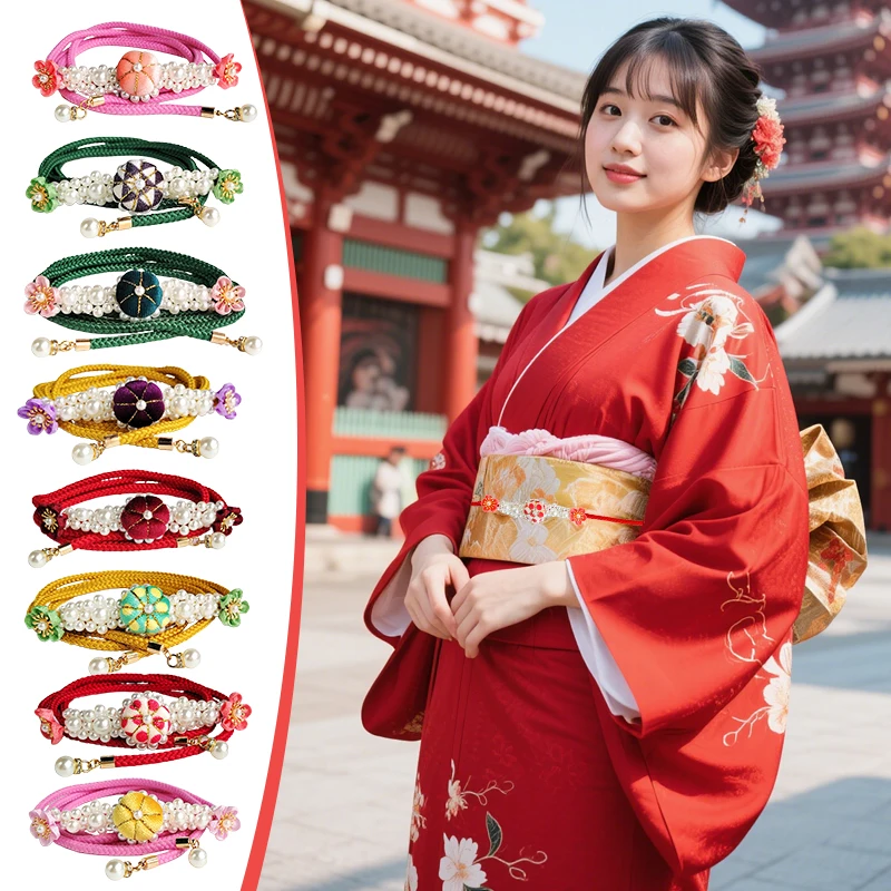 

Japanese Kimono Belt Waist Rope Hand-woven Petals Propitious Knot Tassel Waist Belt Obi Kimono Bathrobe Hanfu Decor Accessories