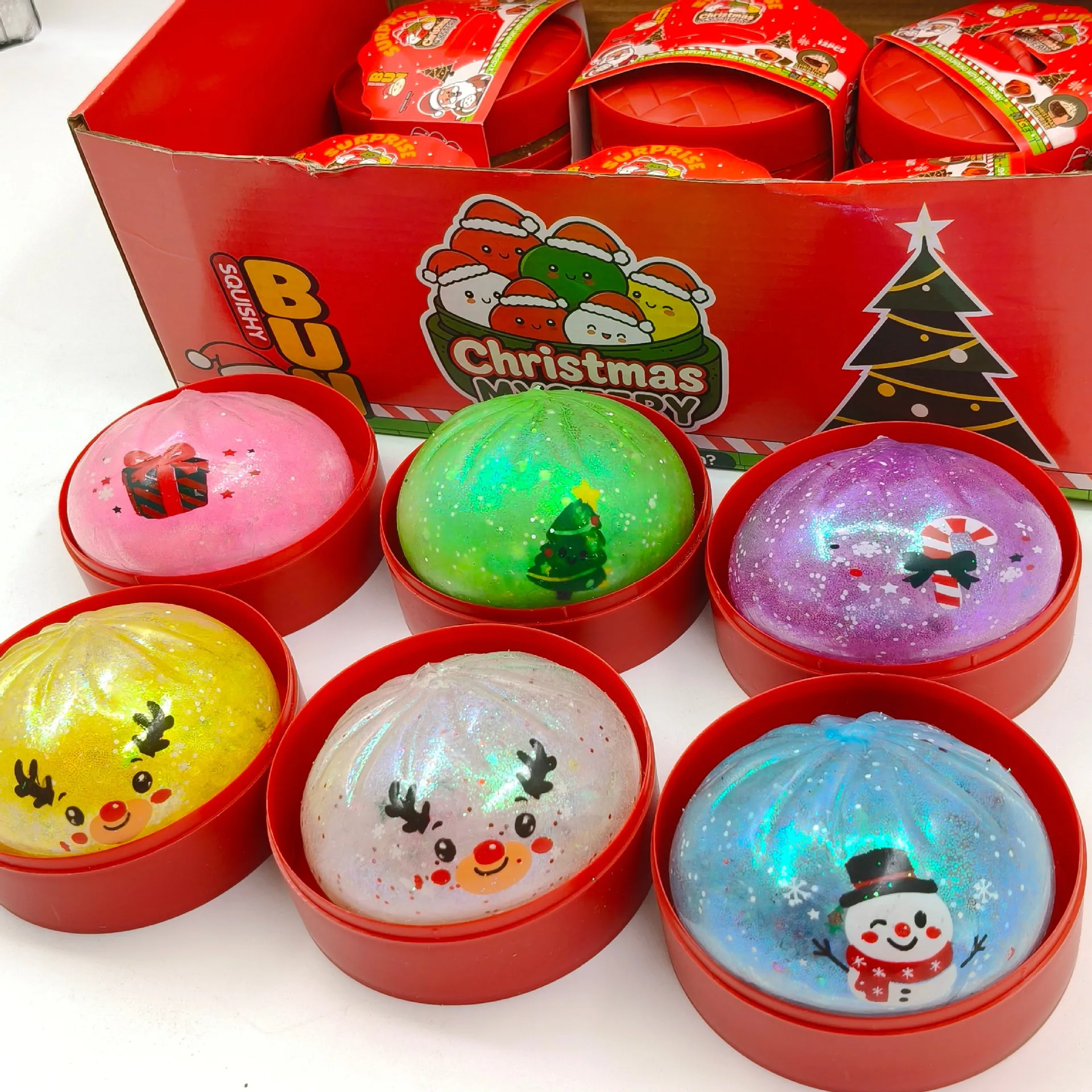 Squishy 8.5CM New Christmas Burst Bead Bun with Steamer Expression Stress Relief Squeeze Fidget Decompression Toy