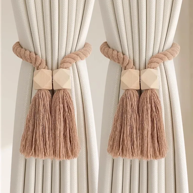 2pcs Log Curtain Straps a Pair of Magnetic Absorption Buckles Decorative Creative Tassel Tie Rope Tie Straps