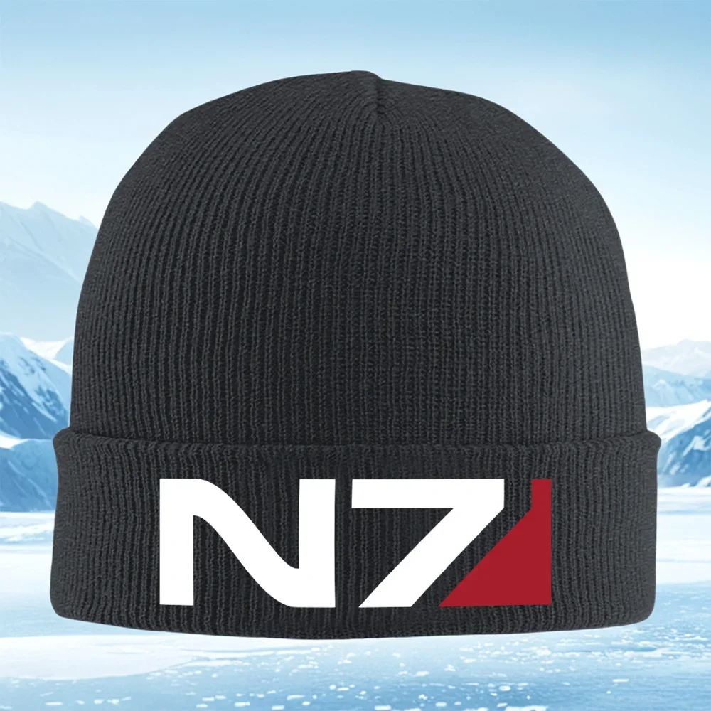 2026 White N7 black background red area Men Women Unisex Knitted Hat Beanie Pullover Cap Winter Thermal Warm Christmas Outdoor C