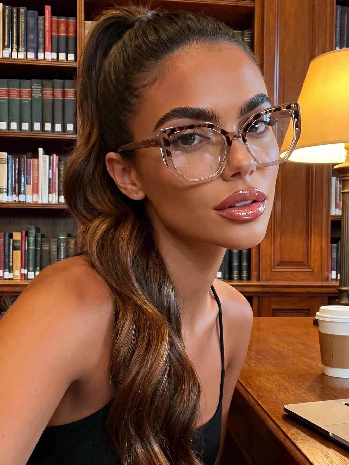1pc large frame irregular hexagonal glasses double-layer tortoiseshell gradient frame ladies thin glasses