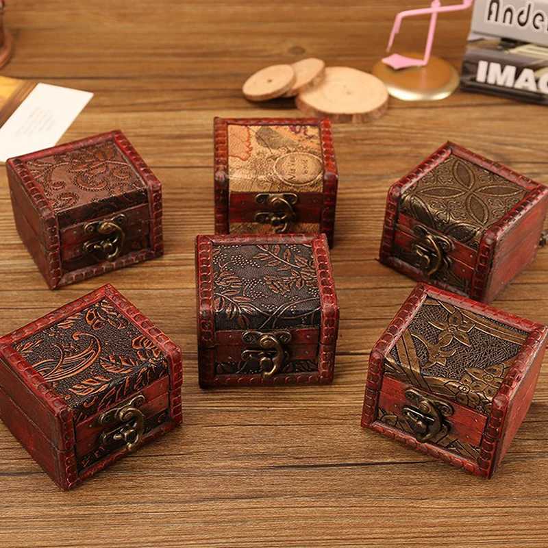 Chinese Stijl Vintage Houten Sieraden Doos Met Slot Trinket Verpakking Voor Ring Broche Armbanden Oorbellen Oor Studs Opbergdoos