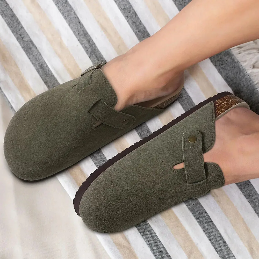 Gacimy Women New Fur Suede Clogs Slippers 2024 Summer Flat Slippers Classic Men\'s Mules Cork Shoes Outdoor Fashion Beach Slides