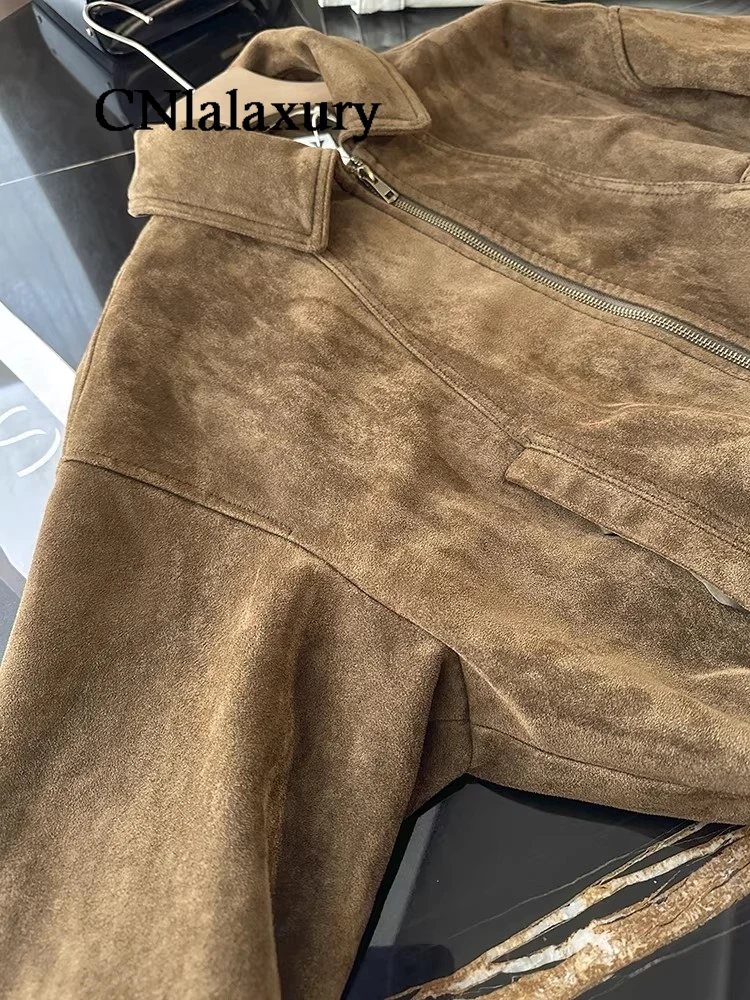 Women's Suede Leather Moto Jacket - Relaxed Fit Spring Coat