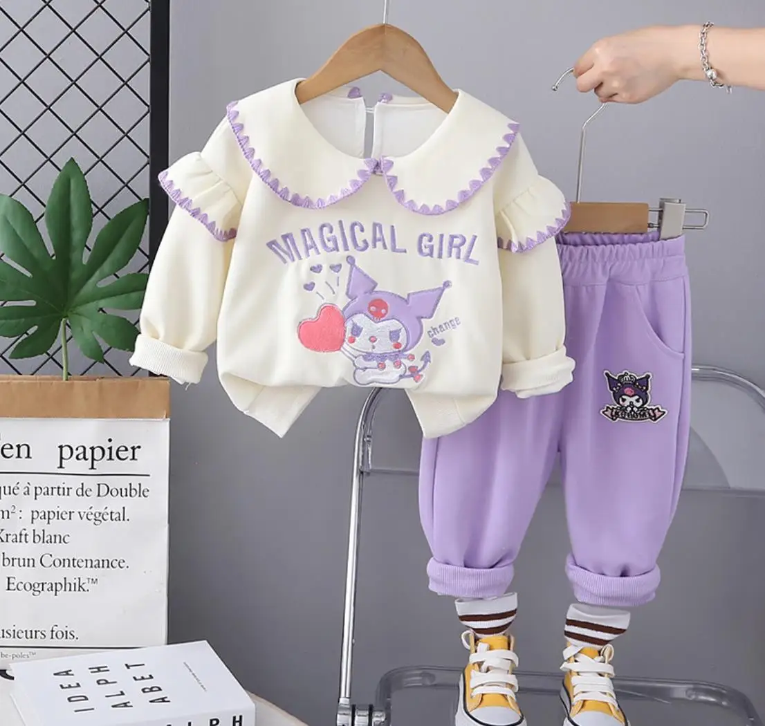 Kids Tracksuit Set Spring Autumn Cartoon Bunny Turn-down Collar Sweatshirt and Pants Infant Baby Clothes Toddler Girls Outfits