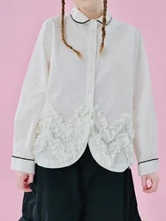 imakokoni Japanese Shirt Women's 2025 Spring Cotton Loose Lace Lace Design Sense Small Collar Top 244975