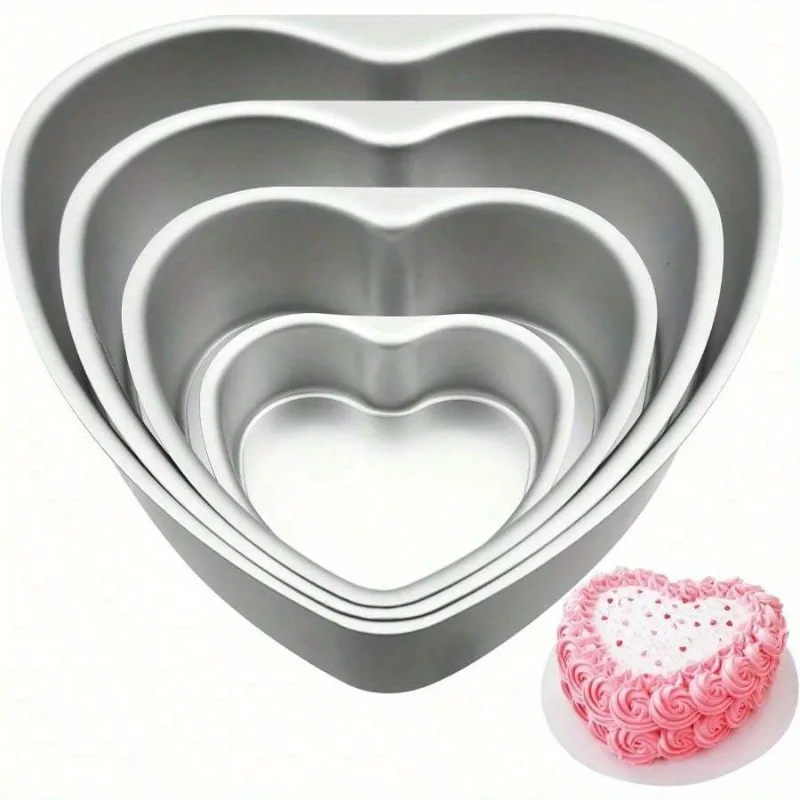 4pcs Aluminum Heart Shaped Cake Pans, 4pcs Nonstick Baking Pan with Removable Bottom 4/6/8/10 Inches Cake Mold for Valentine's Day Wedding Birthday Anniversary