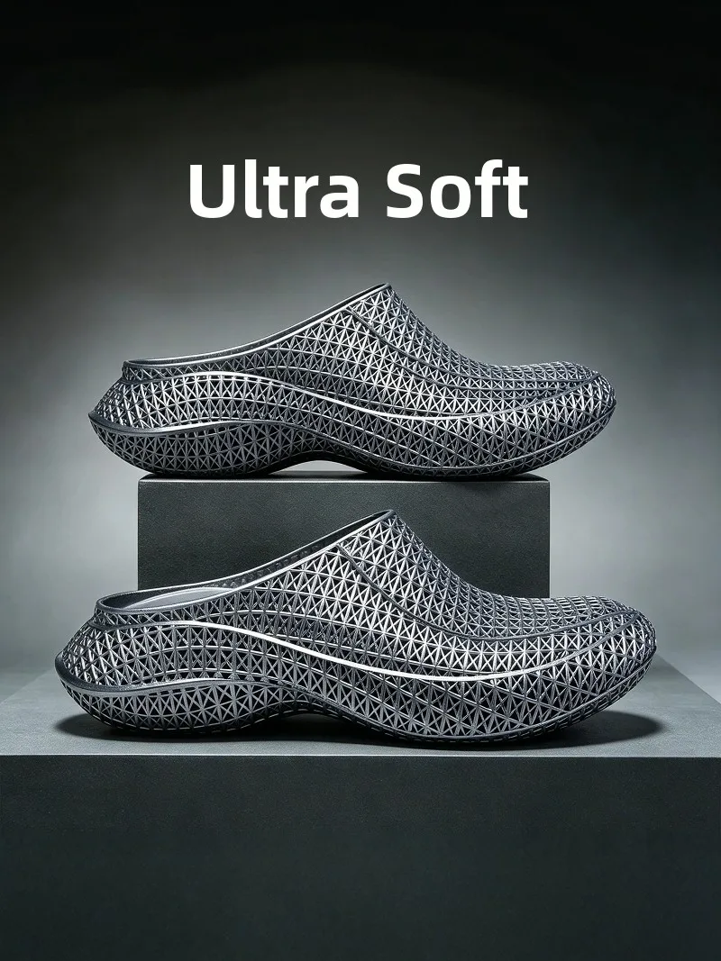 3D Printed Men's Summer 2026 Hole Shoe Anti-slip Wear-resistant Headed Half Slipper Soft Bottom Sports Beach Shoe
