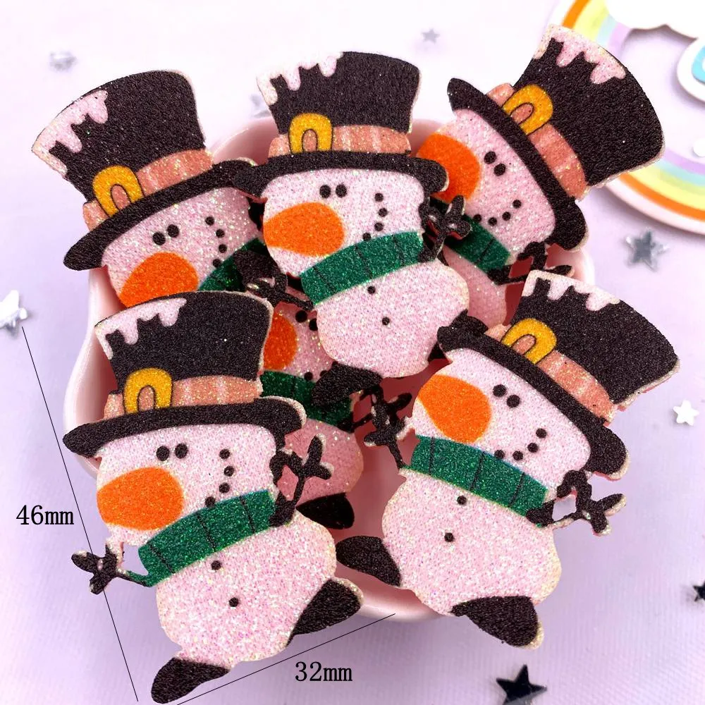 10pcs Glitter Felt Fabric Nonwovens Colorful Cartoon Snowman Elk Penguin Bear Applique DIY Patch Supplie Headwear Bow Accessorie