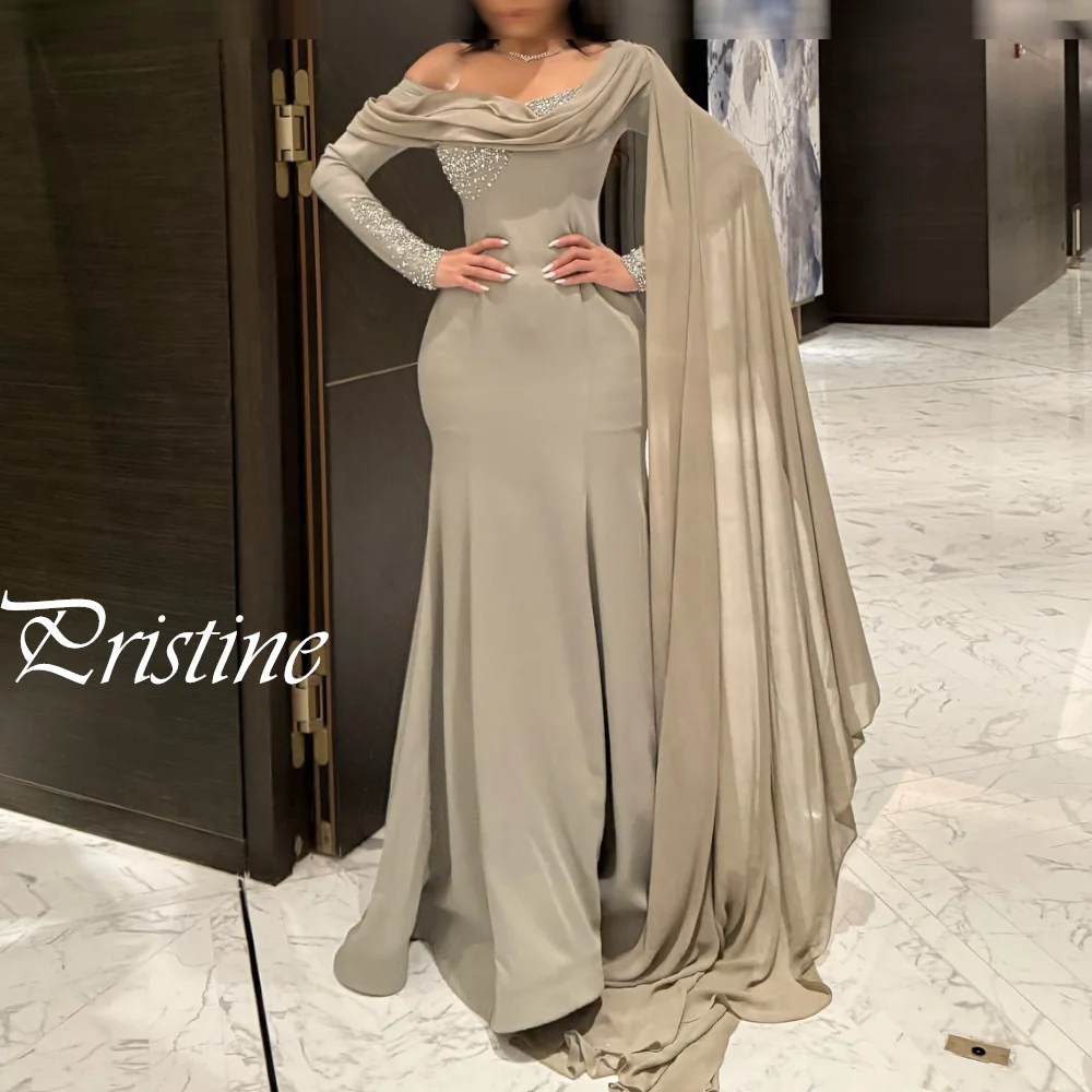 

Customized Pure Long Sleeves One Shoulder Boat Neck Wedding Dress Crystal Temperament High Quality Bridal Party Bridal Gowns