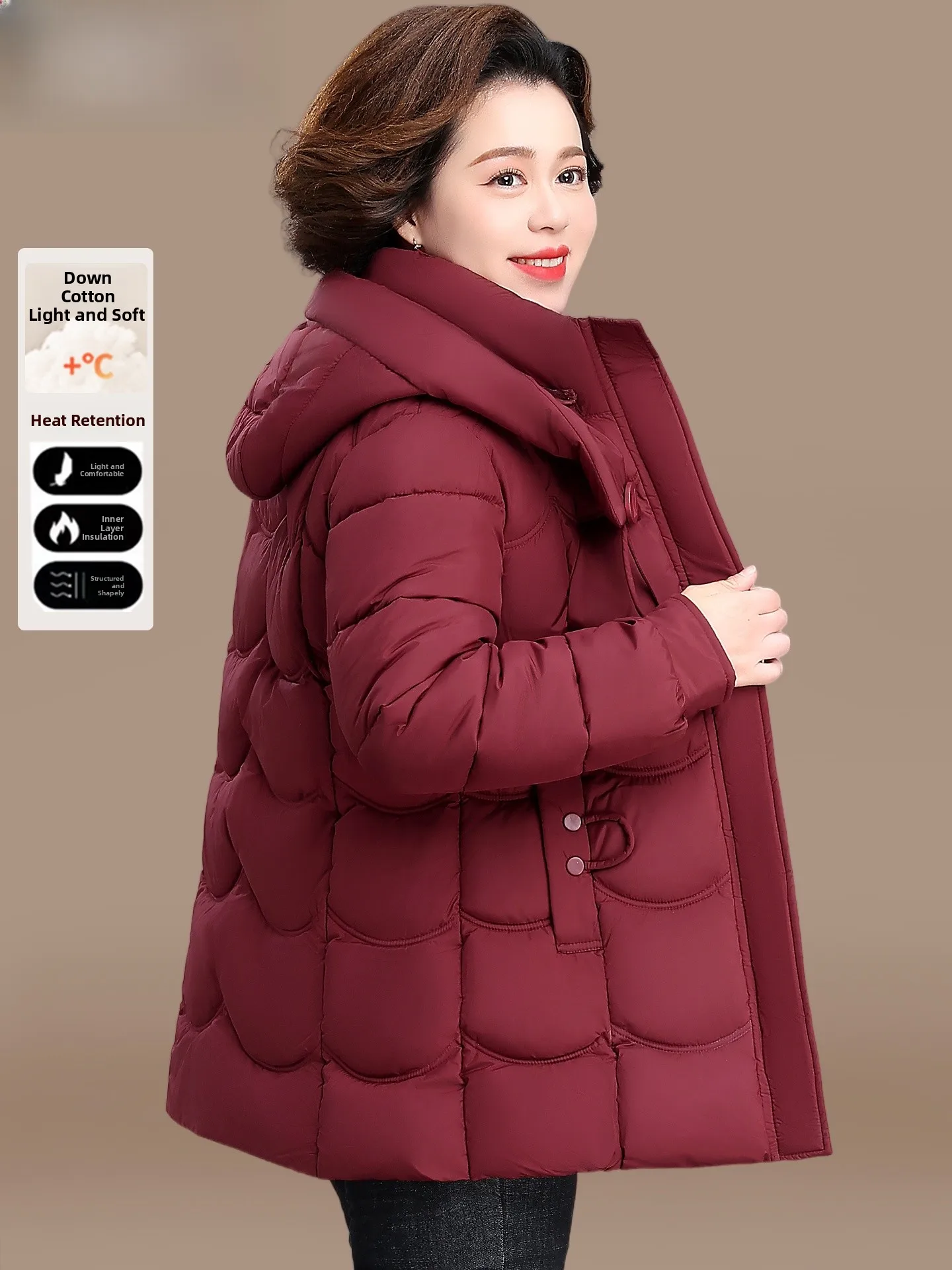 

Теплая удлиненная пуховая куртка для женщин, зимняя одежда, хлопковое пальто, модный свободный крой для мам среднего возраста, осень-зима