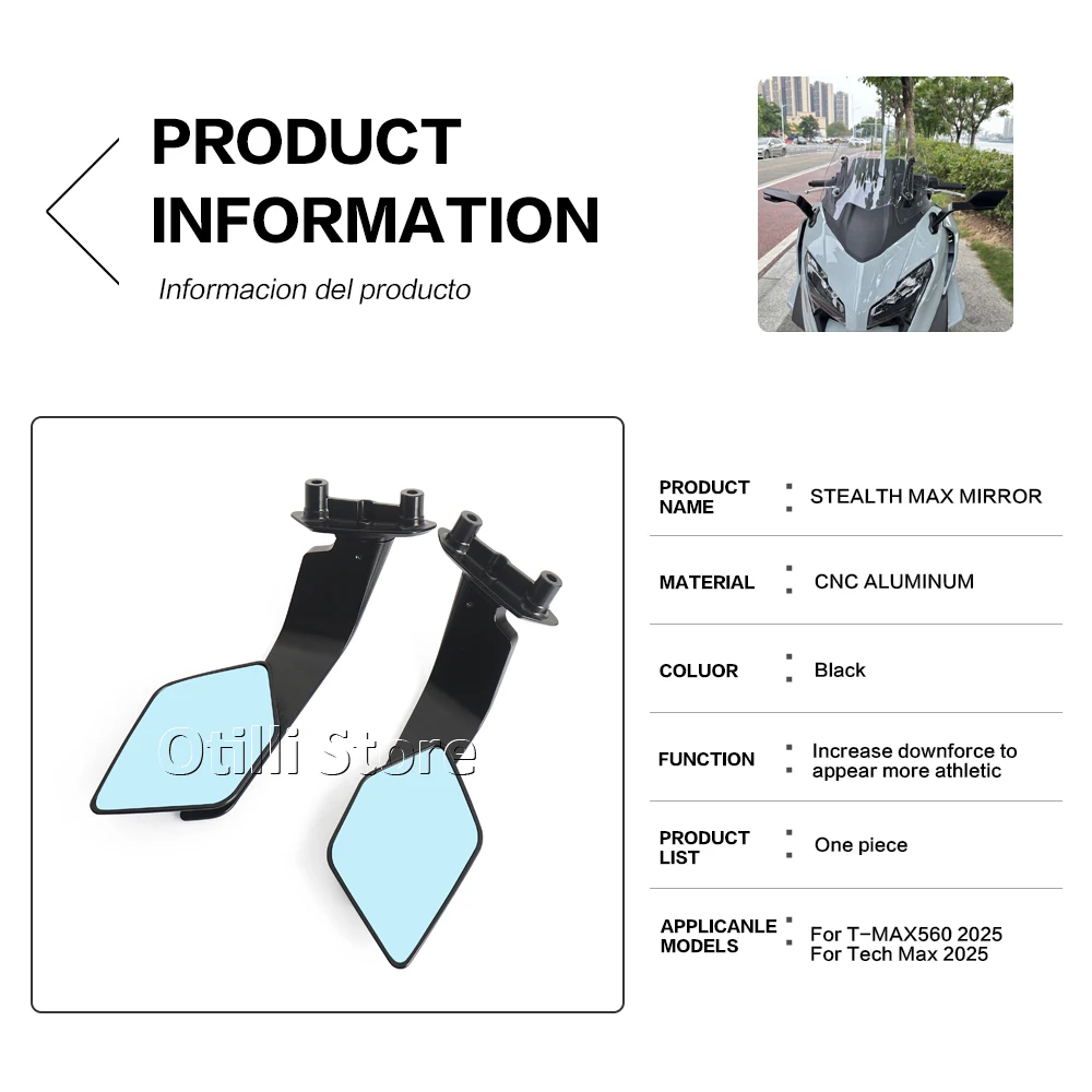 For YAMAHA T-MAX560 TMAX560 2025- New Motorcycle Tech Max Rear View Mirrors Foldable Adjustable Aluminum Mirror Accessories TMAX