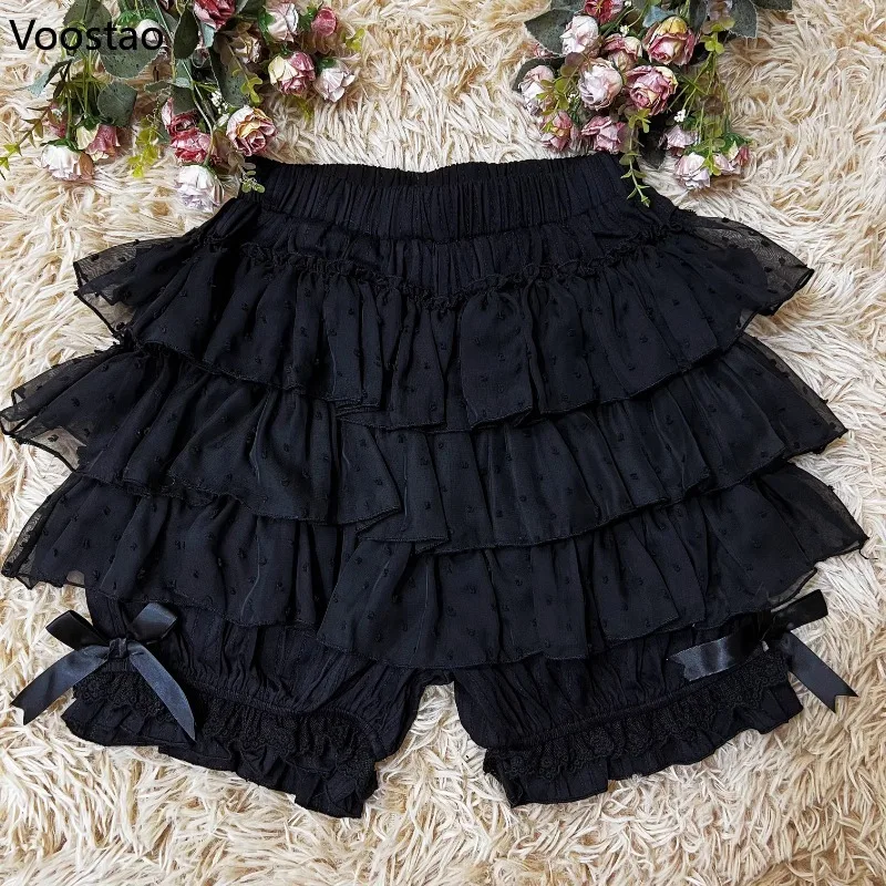 Gothic Y2k Lolita Safety Shorts Women Sweet Lace Ruffles Cotton Tiered Underwear Short Pants Girls Vintage Kawaii JK Bloomers