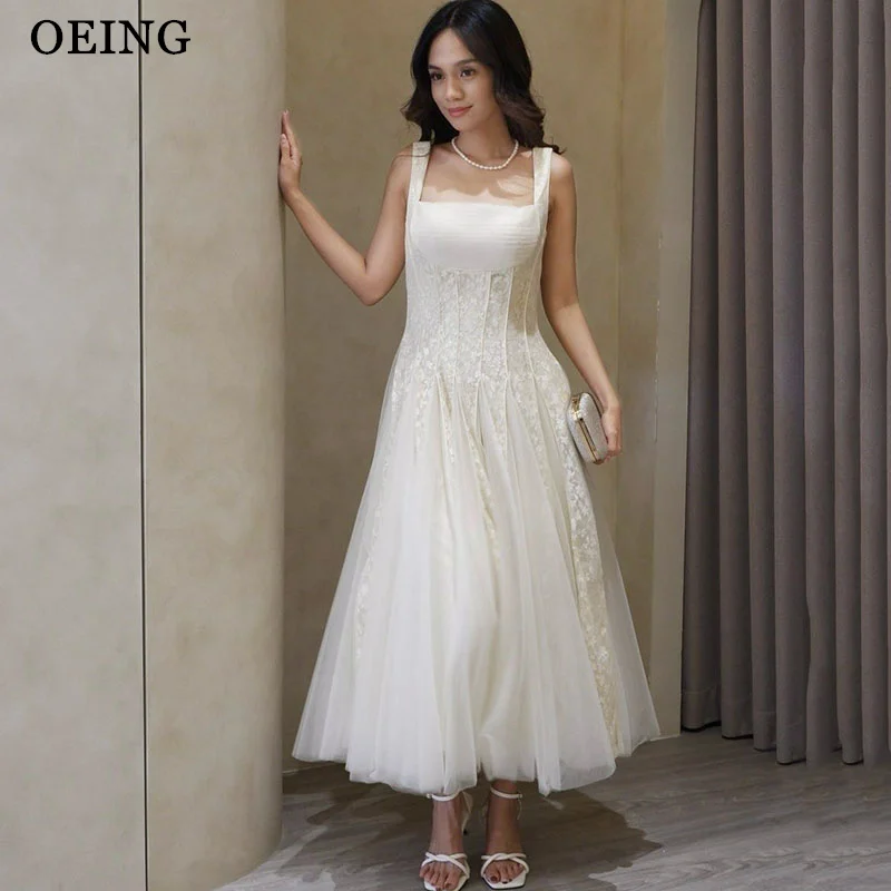 

OEING A-Line Elegant Prom Dresses Sleeveless Pleats Party Gowns Spaghetti Strap Floor-Length Soft Tulle Dress Customized