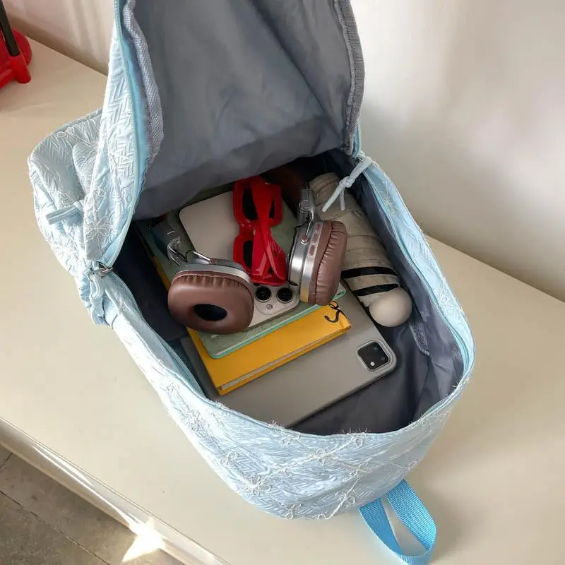 Nylon-Rucksack mit süßem Schleifenmuster, großes Fassungsvermögen, leicht, mehrere Taschen, Schultasche, lässiger Alltagsrucksack für Studenten und Pendler – Detail 4